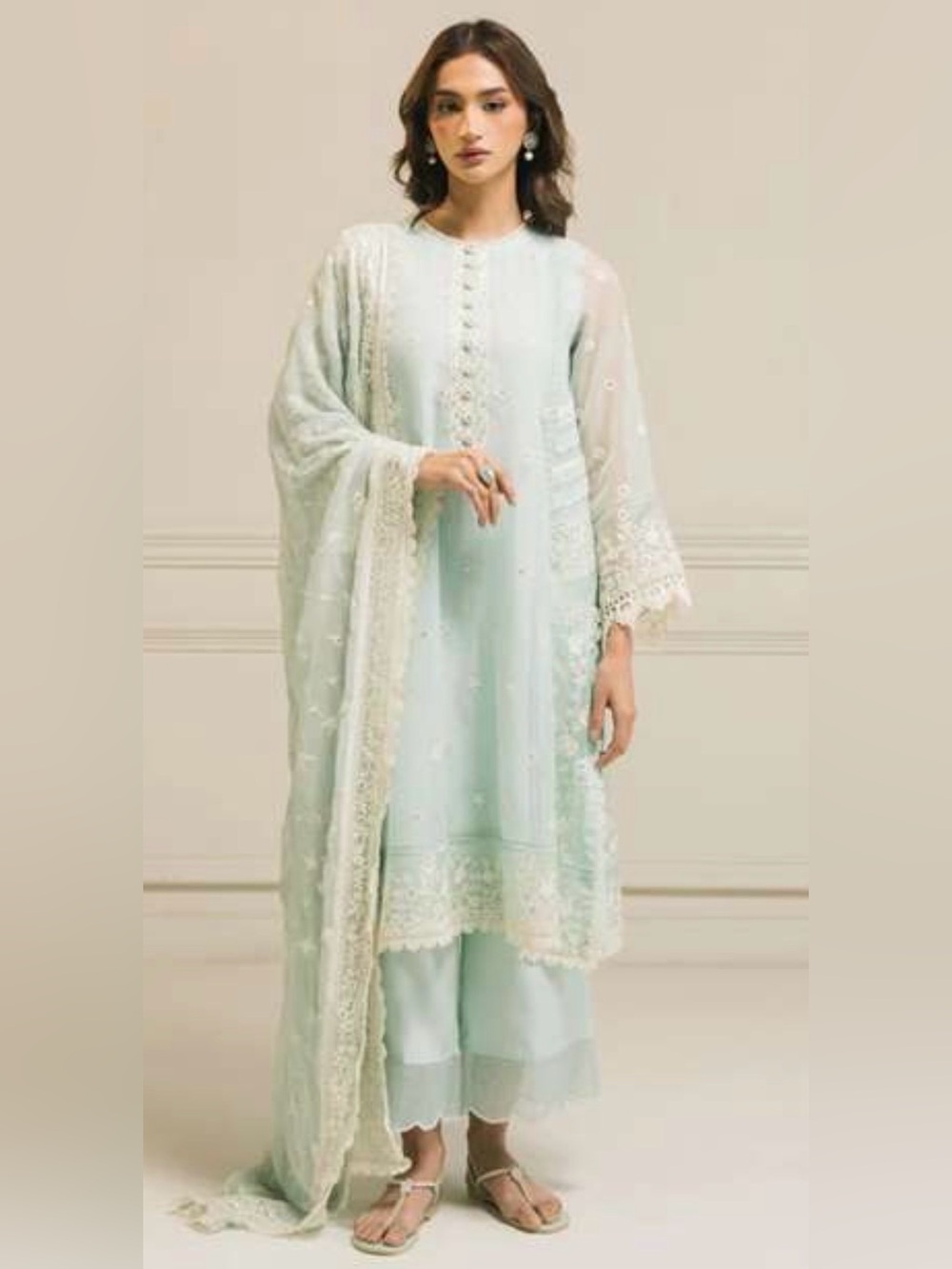 Cross Stitch Mint Flo-3 PC – Elegant Embroidered Organza Suit